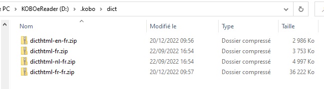 nouveaux dictionnaires kobo