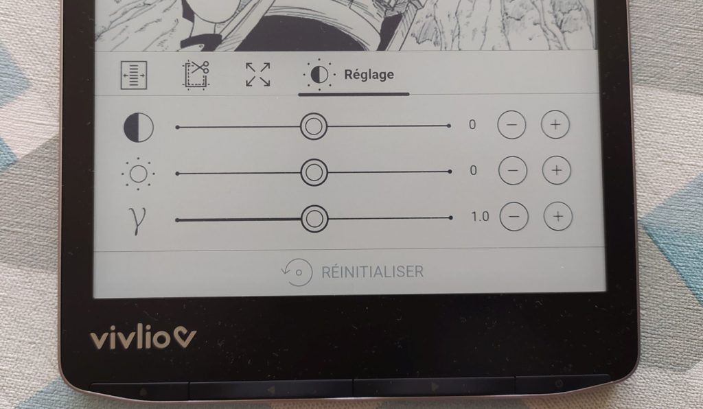 options de contraste et de luminosité vivlio inkpad 4