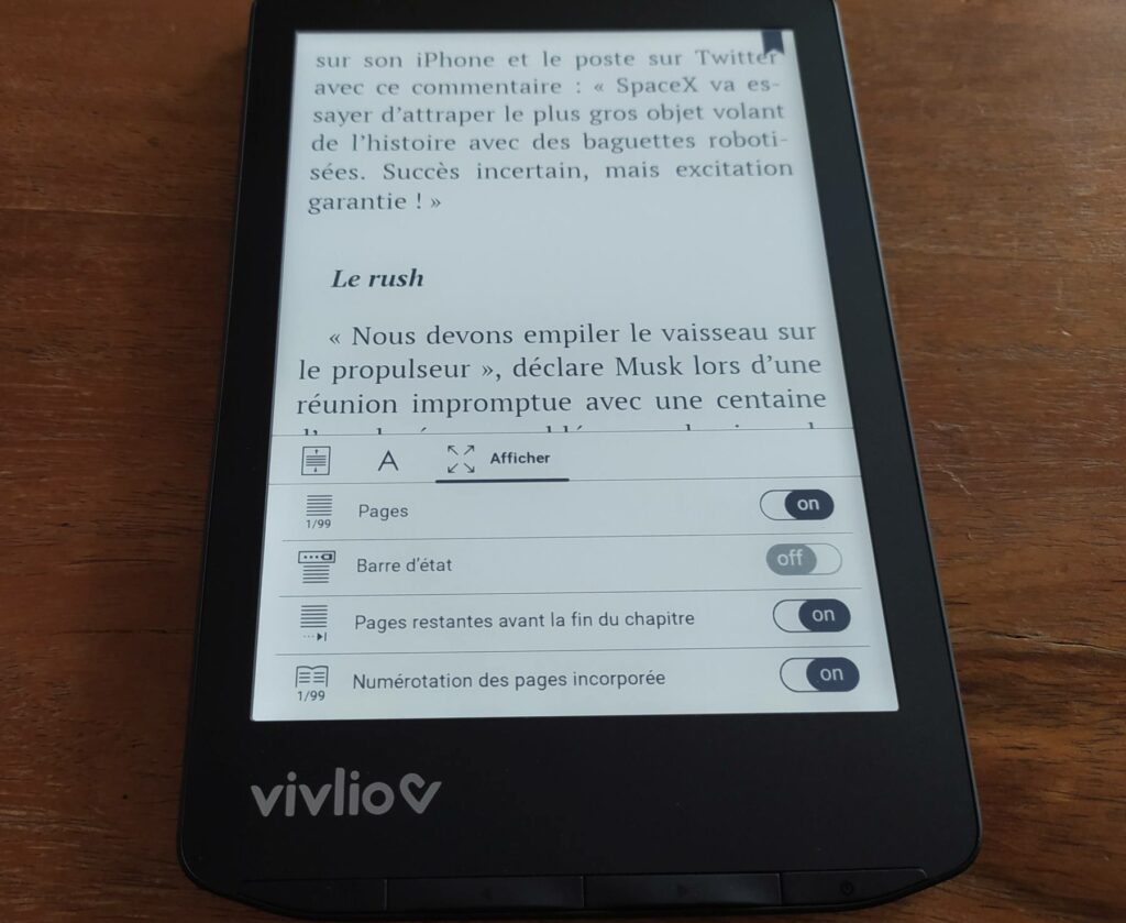 test liseuse vivlio light  ebook