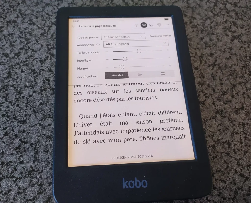 test liseuse kobo clara colour ebook paramètres