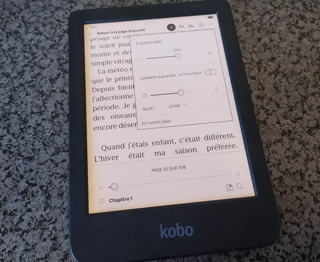 test liseuse kobo clara colour éclairage