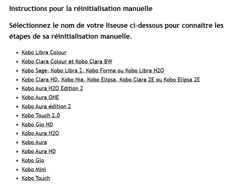 bug de liseuse kobo hard reset 2025