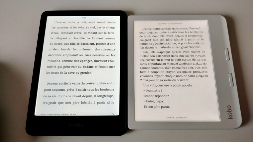comparaison écran Kindle Colorsoft et Kobo Libra Colour